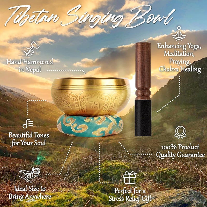 Relaehih 2-Pack Tibetan Singing Bowls Set - 100% Handmade in Nepal, Sound Bowl Meditation Set for Yoga, Chakra Healing, Meditation Gifts, Unique Gifts for Women (Blue, 3.15 + 4 inch) - Image 3